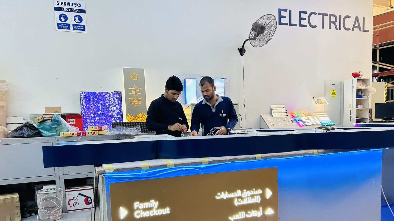 Signage fabrication workshop in Dubai